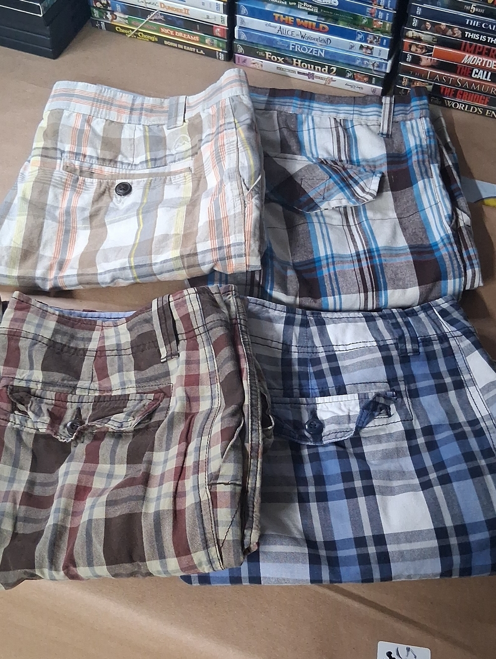 Bundle Of 4  St. John's Bay Plaid Cargo Shorts - Blue, Brown, Tan, Gray